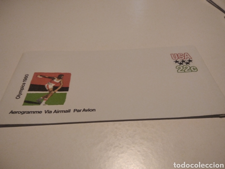 Stamps: Sobre aerograma usa Olimpiadas 1980