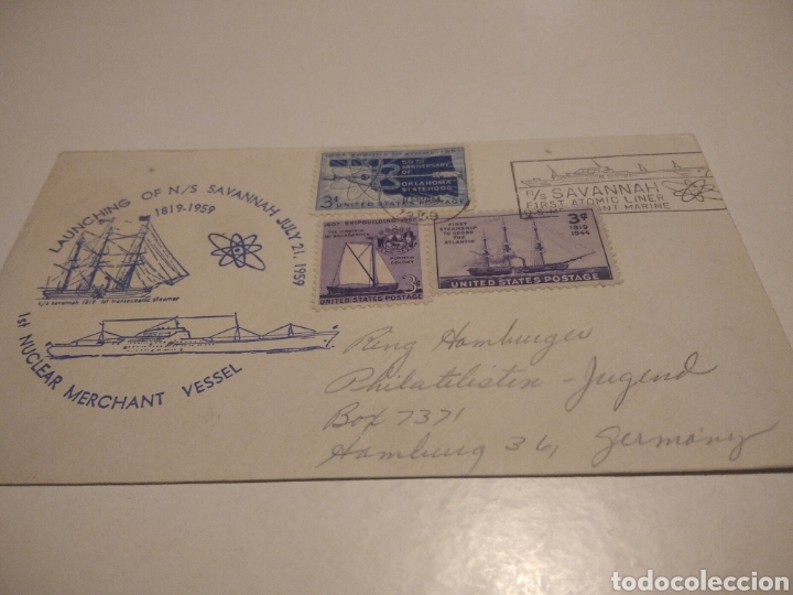 Stamps: Sobre con sellos y cu&ntilde;o Primer limpiador at&oacute;mico