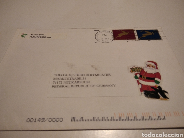 Sellos: Sobre con sellos USA pegatina Pap&aacute; Noel