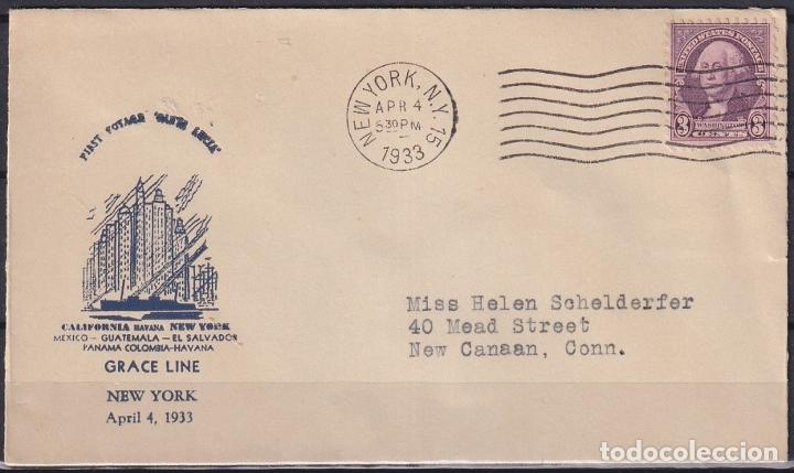 Timbres: F-EX21417 US NEW YORK 1933 FIRST VOYAGE SANTA LUCIA SHIP GRACE LINE.