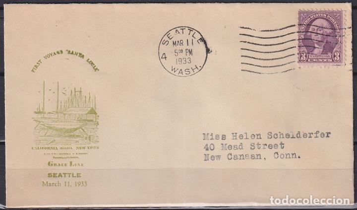 Timbres: F-EX21416 US SEATTLE 1933 FIRST VOYAGE SANTA LUCIA SHIP GRACE LINE.
