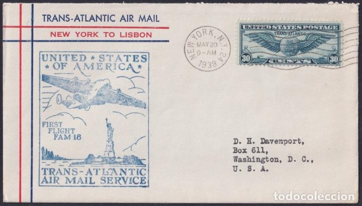 Timbres: F-EX22032 US TRANS-ATLANTIC 1939 FIRST FLIGHT NEW YORK - LISBOA, PORTUGAL.