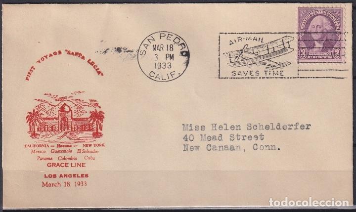 Timbres: F-EX21419 US SAN PEDRO 1933 FIRST VOYAGE SANTA LUCIA SHIP GRACE LINE.