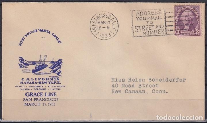 Timbres: F-EX21415 US SAN FRANCISCO 1933 FIRST VOYAGE SANTA LUCIA SHIP GRACE LINE.