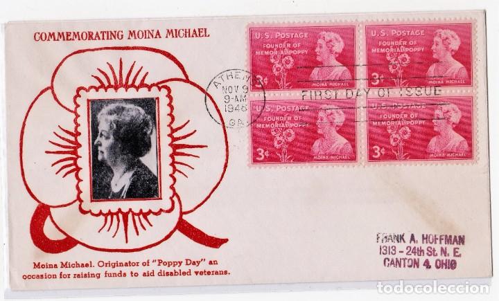 Francobolli: Sobre conmemorativo en honor a MOINA MICHAEL, fundadora del Dia del Veterano en Estados Unidos