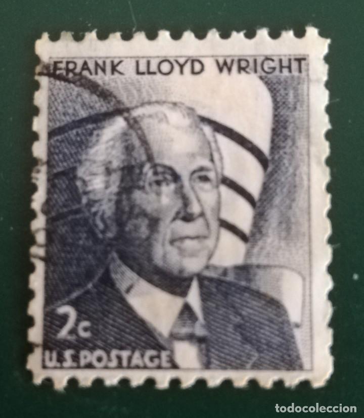 Sellos: U.S. POSTAGE 2 CENTAVOS, FRANK LLOYD WRIGHT. AZUL. - Foto 1