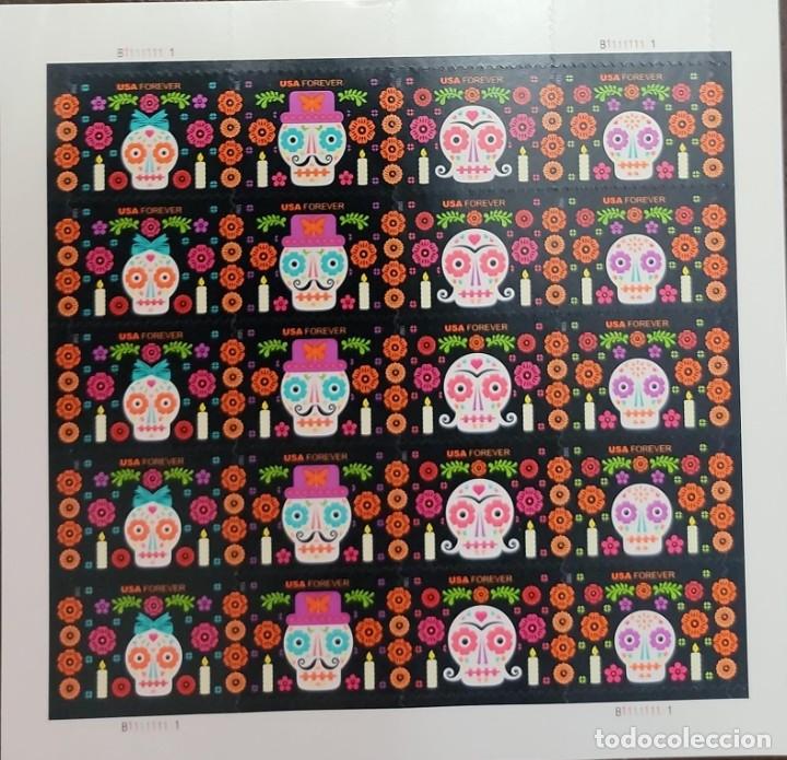 Briefmarken: O) 2021 ESTADOS UNIDOS, USA, DIA DE MUERTOS, CELEBRACION TRADICIONAL MEXICANA, ESQUELETOS, ADHESIVOS