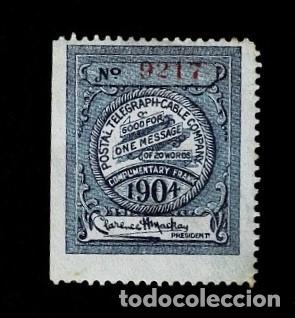 Briefmarken: CL7-6 POSTAL TELEGRAPH CABLE COMPANY n&ordm; 9217 A&ntilde;o 1904 Complementary Frank GOOD FOR ONE MESSAGE DE 2