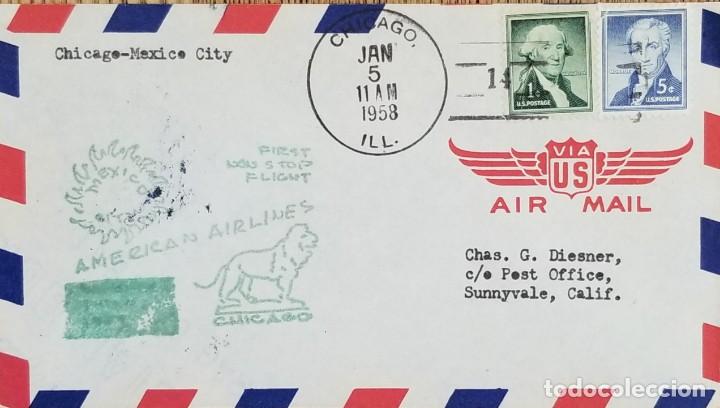 Stamps: J) 1958 UNITED STATES, WASHINGTON, AMERICAN AIRLINES, GREEN CANCELLATION, MULTIPLE STAMPS, AIRMAIL,