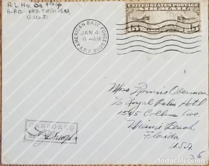 Selos: J) 1943 UNITED STATES, CENSORED, AIRMAIL, CIRCULATED COVER, FROM CALIFORNIA TO MIAMI