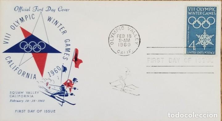 Stamps: J) 1960 UNITED STATESM VII ILYMPIC WINTER GAMRS, CALIFORNIA, FDC