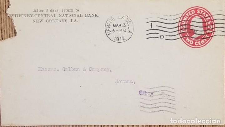 Sellos: J) 1912 UNITED STATES, WASHINGTON, POSTAL STATIONARY, CIRCULATED COVER, FROM NEW ORLEANS TO HABANNA