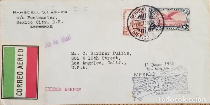 Selos: J) 1928 MEXICO, CUAUHTEMOC MONUMENT, EAGLE OVER CITY, MULTIPLE STAMPS, AIRMAIL, CIRCULATED COVER, FR