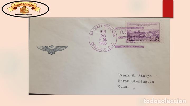 Sellos: O) 1935 CANAL ZONE, US OCCUPATION, AIR CRAFT SQUADRON COCO SOLO. C.Z., FLEET AIR BASE, VIEW OF SAN D