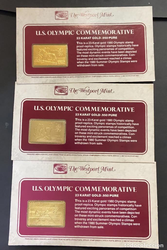 Sellos: SO) 1989, USA, OLYMPICS, REPLICA, SET OF 3, 18K GOLD PLATED