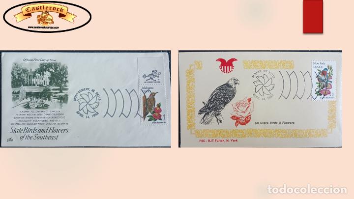 Francobolli: O) 1982&nbsp; UNITED STATES - USA, STATE BIRDS AND FLOWERS, YELLOWHAMMER BIRD, CAMELHIA FLOWER, BLUEBIRD,