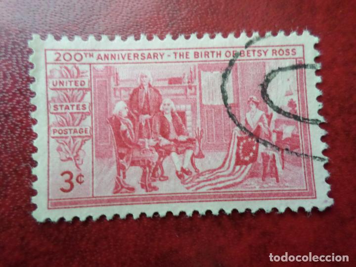 Sellos: -estados unidos, 1952, bicentenario de betsy ross, creadora de la bandera, Yvert 555