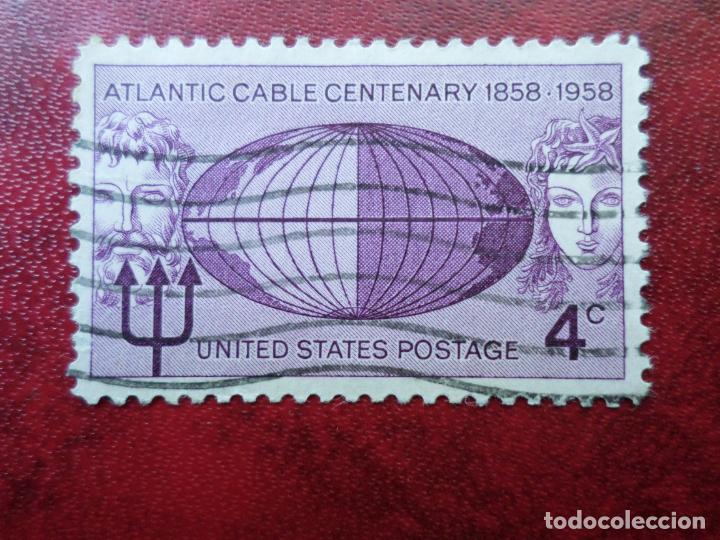 Timbres: -estados unidos, 1958, centenario del cable telegrafico con europa, Yvert 648