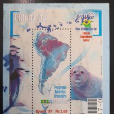 Sellos: SJ) 1997 BRAZIL, BRAZILIAN ANTARCTIC PROGRAM, MAP, SEAL, SOUVENIR SHEET. Lote 366662706