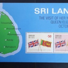 Sellos: SJ) 1981 SRI LANKA, THE VISIT OF HER MAJESTY QUEEN ISABEL II OCTOBER-1981, FLAGS, MAP, SOUVENIR SHEE. Lote 366663051