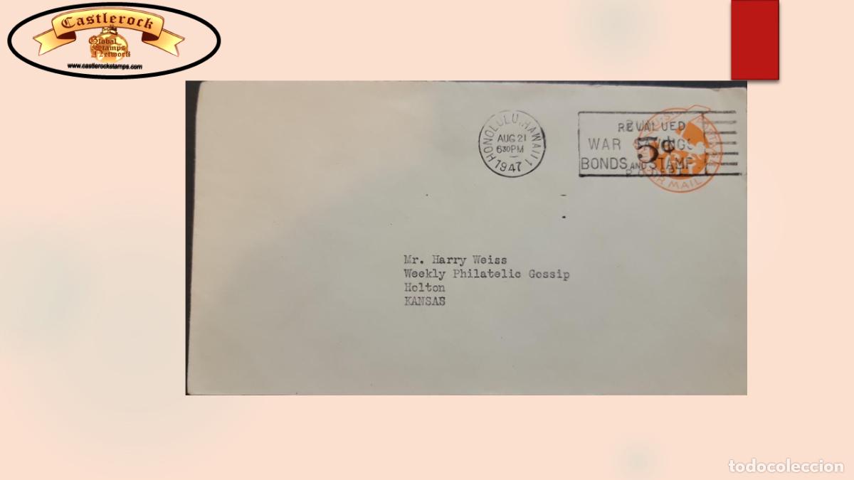 Francobolli: O) 1947 HAWAII, POSSESSION, AIR POST STAMPED ENVELOPE, SURCHARGED ON 6c orange, CIRCULATED TO KANSAS