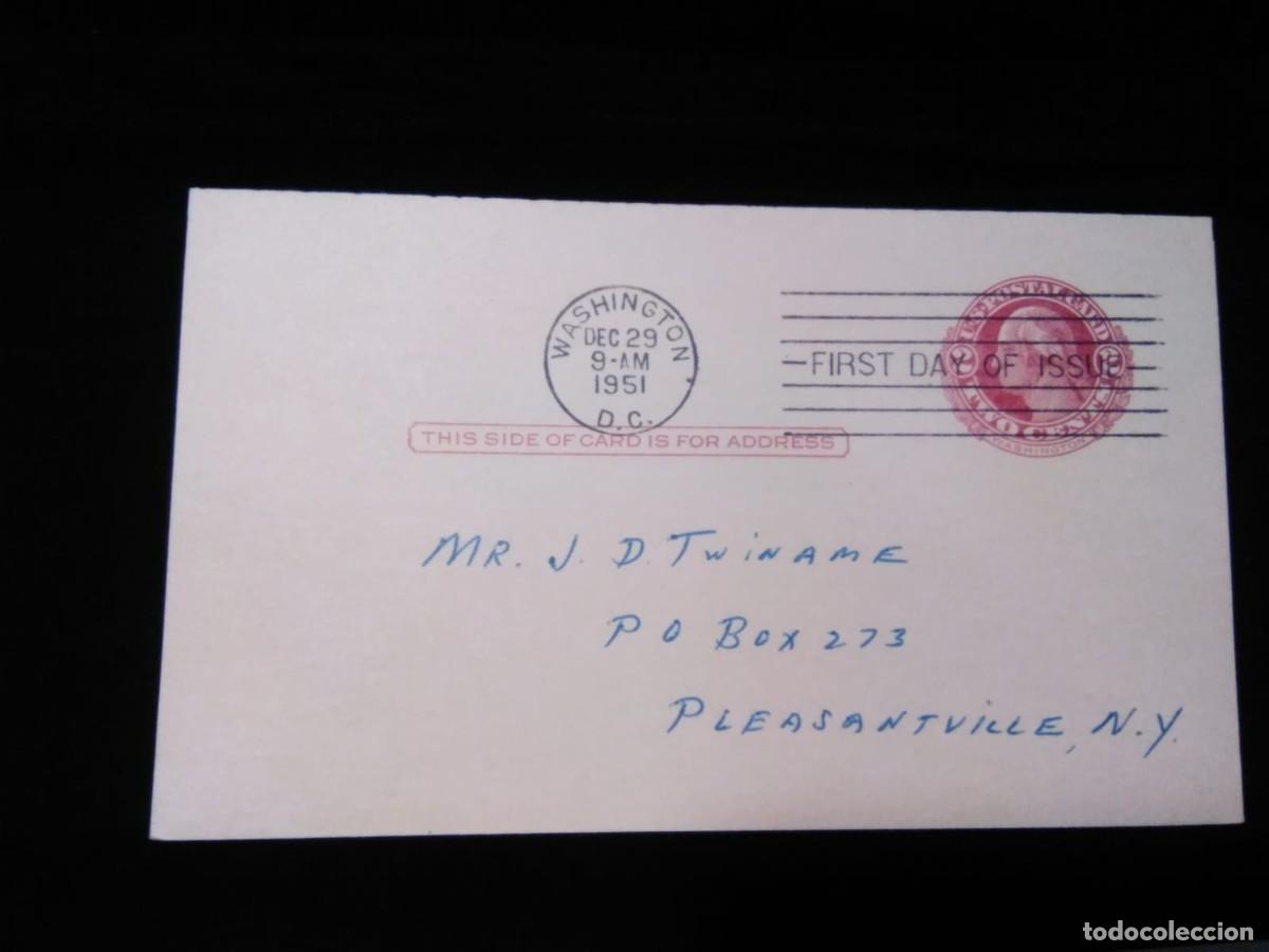 Sellos: J) 1951 UNITED STATES, WASHINGTON, 2 CENTS RED, POSTCARD, POSTAL STATIONARY, CIRCULATED COVER, FROM