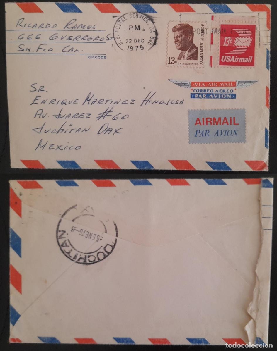 Sellos: SO) 1975 USA, KENNEDY, CIRCULATED AIR MAIL TO MEXICO