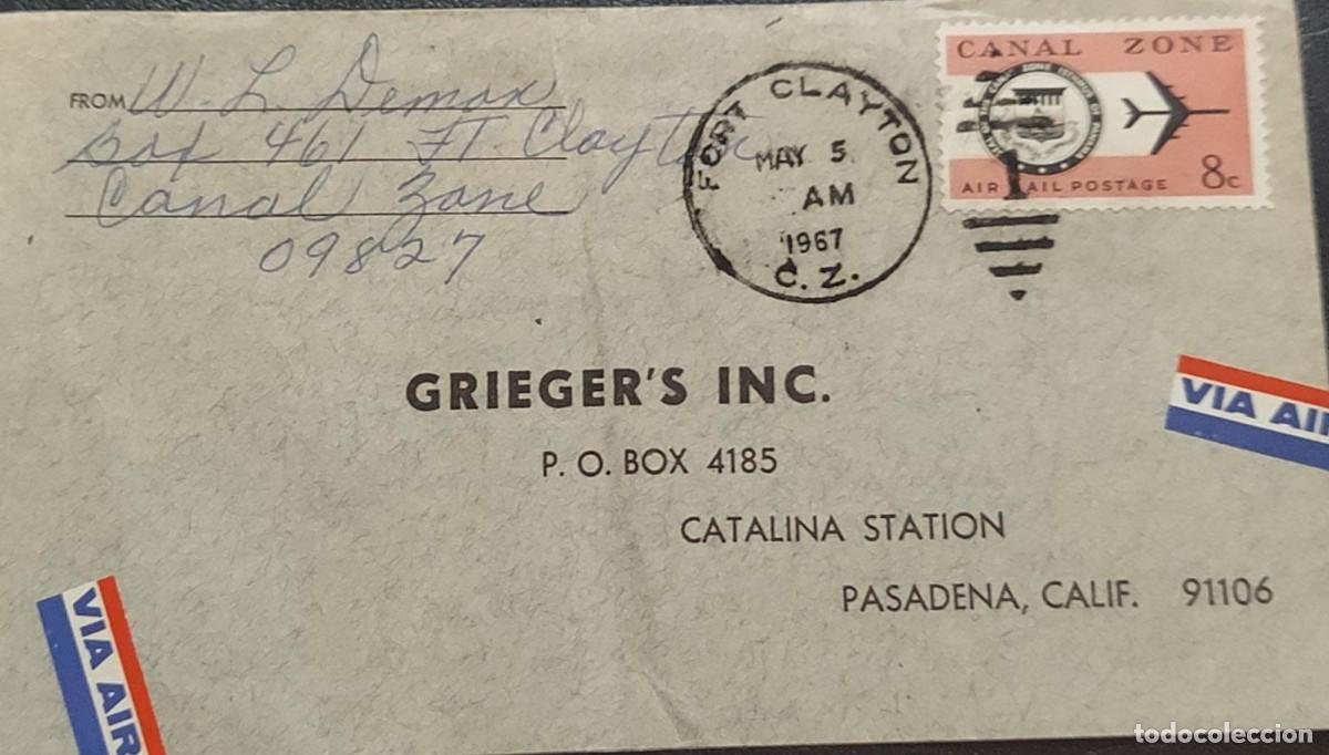 Sellos: O) 1967 CANAL ZONE, SEAL AND JET PLANE, FORT CLAYTON CANCELLATION, GRIEGER&acute;S INC. AIRMAIL, PASADENA