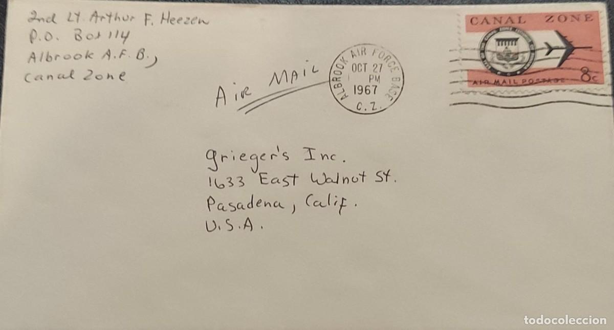 Sellos: O) 1967 CANAL ZONE, ALBROOK AIR FORCE BASE, SEAL AND JET PLANE, CIRCULATED TO PASADENA, CALIFORNIA