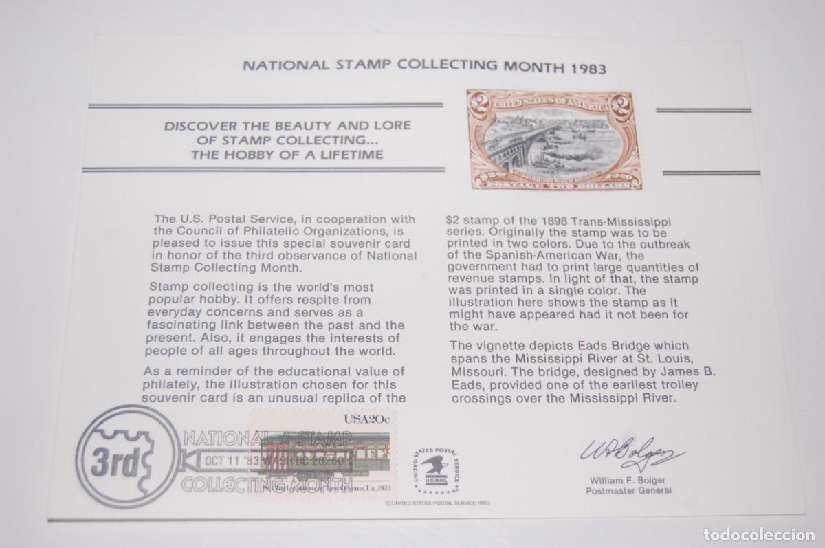 Sellos: TARJETA RECUERDO -NATIONAL STAMP COLLECTING MONTH 1983 - MATASELLOS ESPECIAL - VER FOTOS