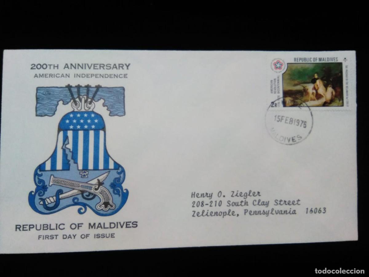 Sellos: J) 1975 MALDIVES, 200TH ANNIVERSARY AMERICAN INFEPENDENCE, AIRMAIL, CIRCULATED COVER, FROM MALDIVES