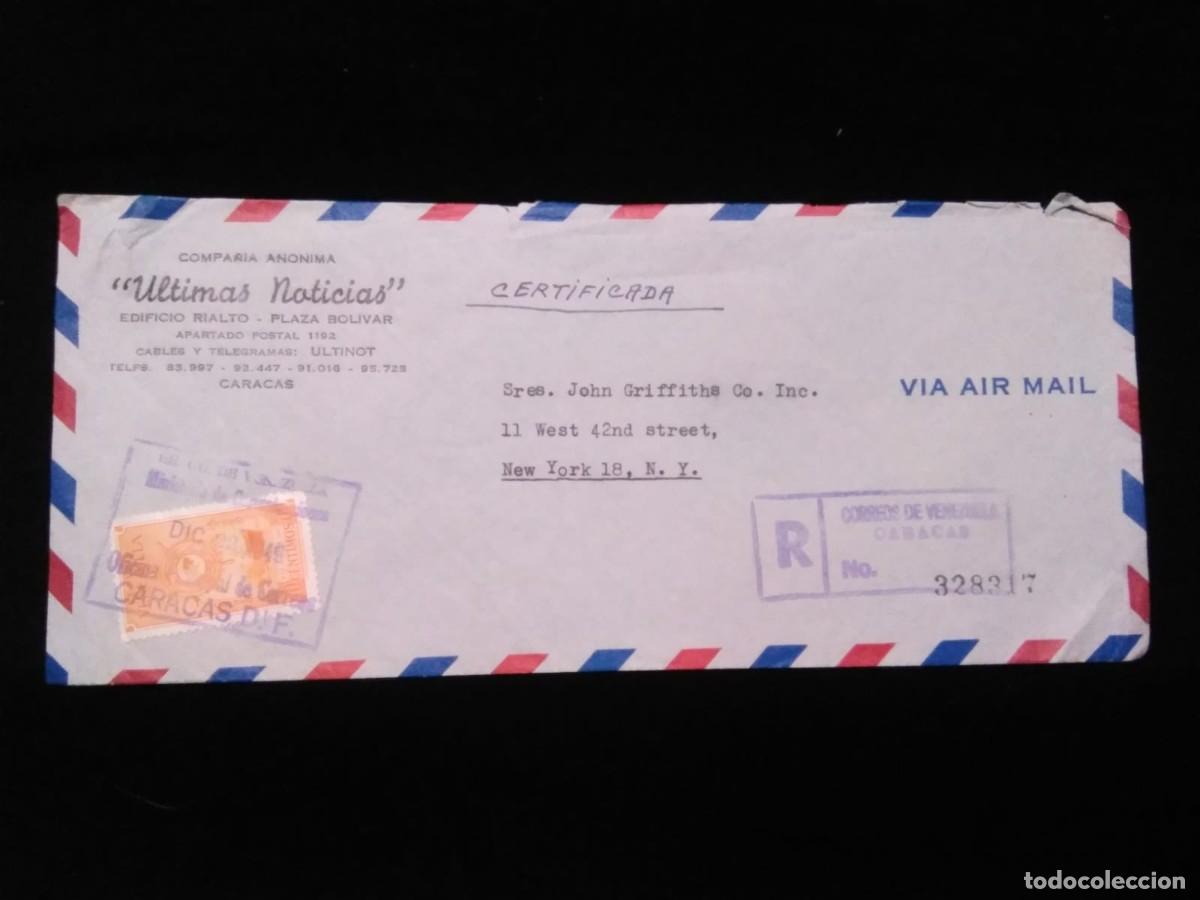 Sellos: J) 1948 VENEZUELA, LAST NEWS, CERTIFICATED AND REGISTERED, AIRMAIL, CIRCULATED COVER, FROM VENEZUELA