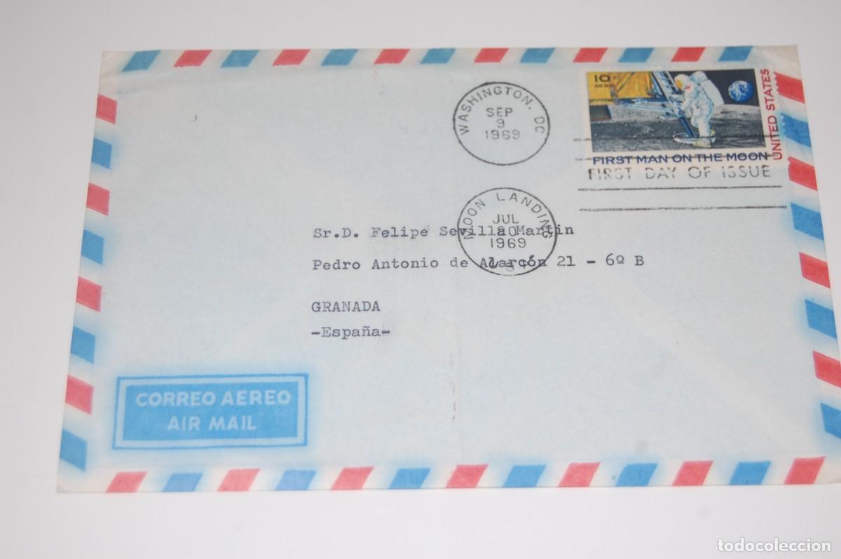 Sellos: SOBRE CORREO AEREO PRIMER DIA FIRST MAN ON THE MOON -USA - 1969 - VER FOTOS