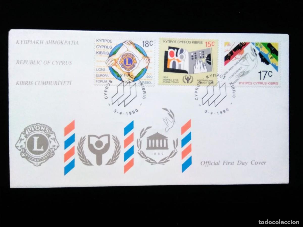 Selos: J) 1990 CYPRUS, LIONS CLUB, PEACE AND DOVE, MULTIPLE STAMPS, FDC