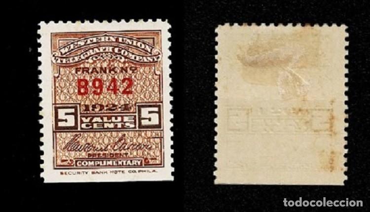 Briefmarken: CL7-6 EE.UU. WESTERN UNION TELEGRAPH COMPANY FRANK N&ordm; B 942 A&ntilde;o 1924 Valor 5 cents.