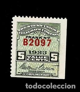 Briefmarken: CL7-6 EE.UU. WESTERN UNION TELEGRAPH COMPANY FRANK N&ordm; B 2097 A&ntilde;o 1923 Valor 5 cents