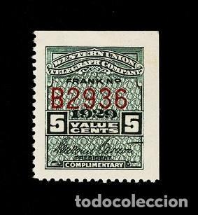 Briefmarken: CL7-6 EE.UU. WESTERN UNION TELEGRAPH COMPANY FRANK N&ordm; B 2936 A&ntilde;o 1929 Valor 5 cents