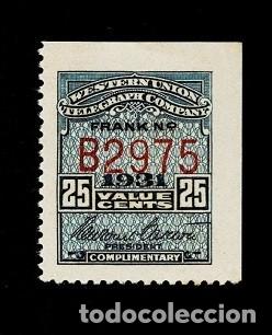 Briefmarken: CL7-6 EE.UU. WESTERN UNION TELEGRAPH COMPANY FRANK N&ordm; B 2975 A&ntilde;o 1931Valor 25 cents