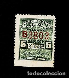 Briefmarken: CL7-6 EE.UU. WESTERN UNION TELEGRAPH COMPANY FRANK N&ordm; B 3803 A&ntilde;o 1930 Valor 5 cents