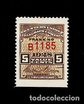 Briefmarken: CL7-6 EE.UU. WESTERN UNION TELEGRAPH COMPANY FRANK N&ordm; B1185 A&ntilde;o 1928 Valor 5 cents