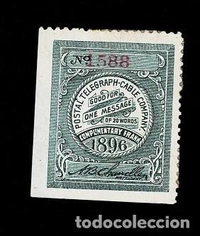 Briefmarken: CL7-6 POSTAL TELEGRAPH CABLE COMPANY n&ordm; 1588 A&ntilde;o 1896 ComplImentary Frank GOOD FOR ONE MESSAGE DE 2