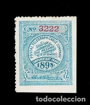 Briefmarken: CL7-6 POSTAL TELEGRAPH CABLE COMPANY N&ordm; 3222 A&ntilde;o 1898 ComplImentary Frank GOOD FOR ONE MESSAGE DE 2