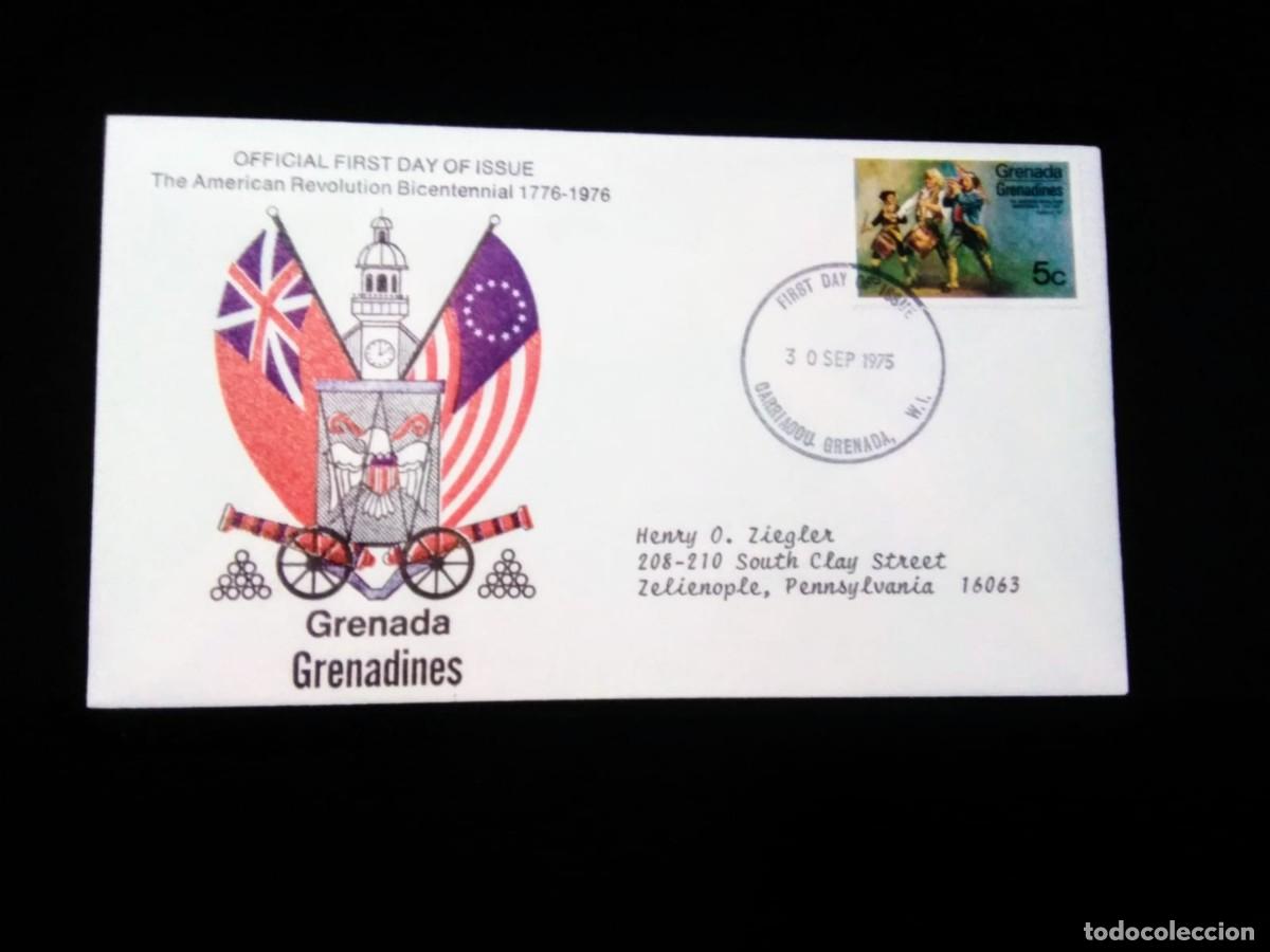 Stamps: J) 1975 GRENADA GRENADINES, THE AMERICAN REVOLUTION BICENTENNIAL, FLAGS, FDC