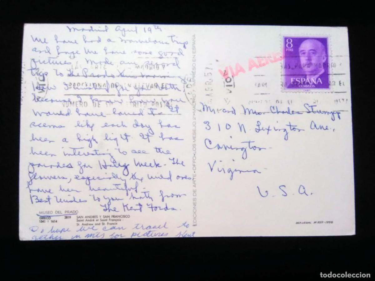 Stamps: J) 1957 SPAIN, QUEEN CARLOS, POSTCARD, AIRMAIL, CIRCULATED COVER, FROM SPAIN TO USA