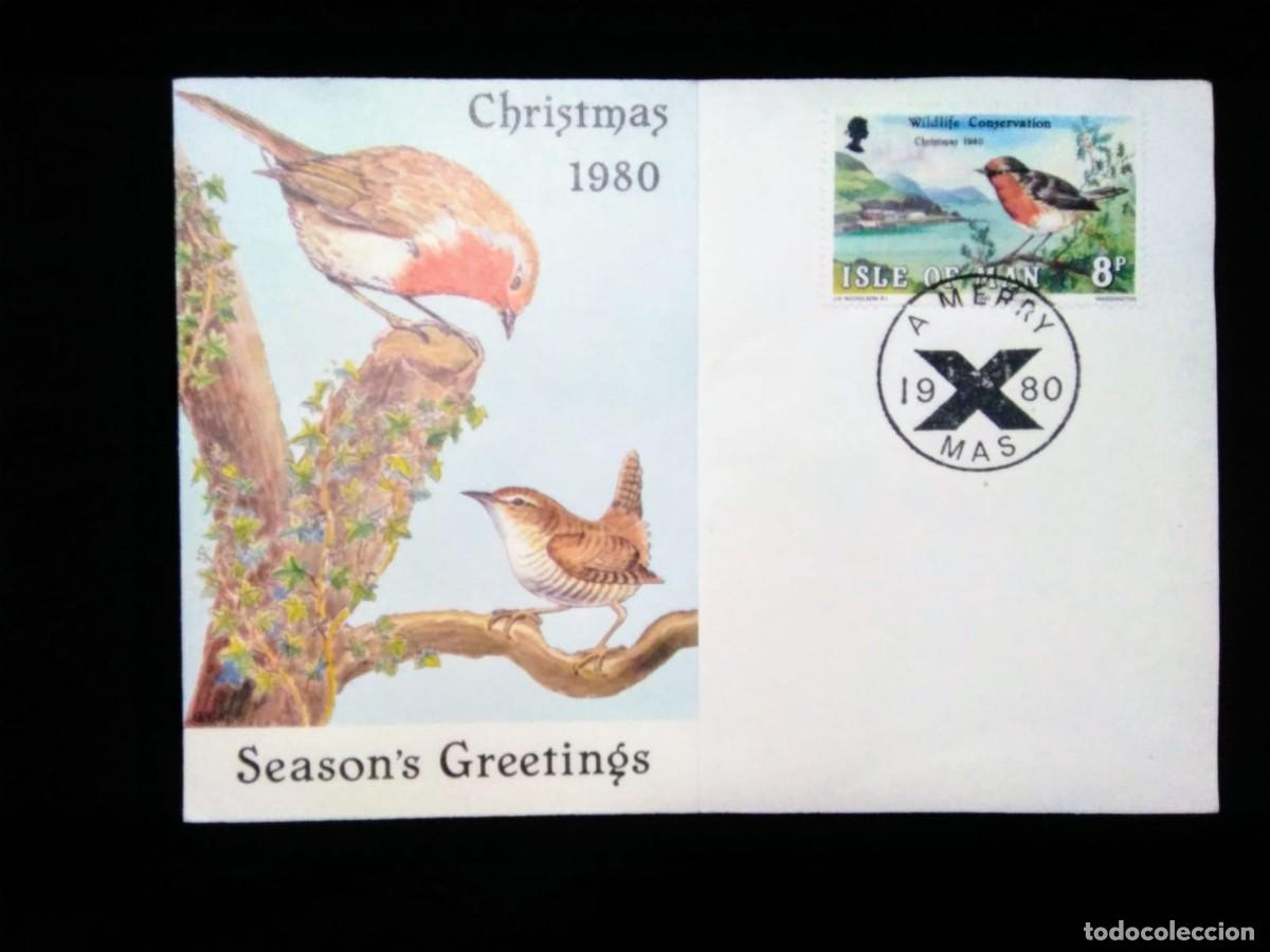 Stamps: J) 1980 ISLE OF MAN, CHRISTMAS, BIRD, SEASPNS GREETINGS, FDC