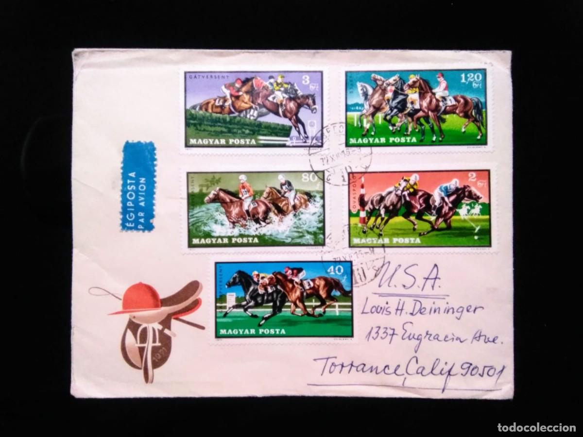 Briefmarken: J) 1975 HUNGARY, HORSE, HORSE RIDING, MULTIPLE STAMPS, AIRMAIL, CIRCULATED COVER, FROM HUNGARY TO US