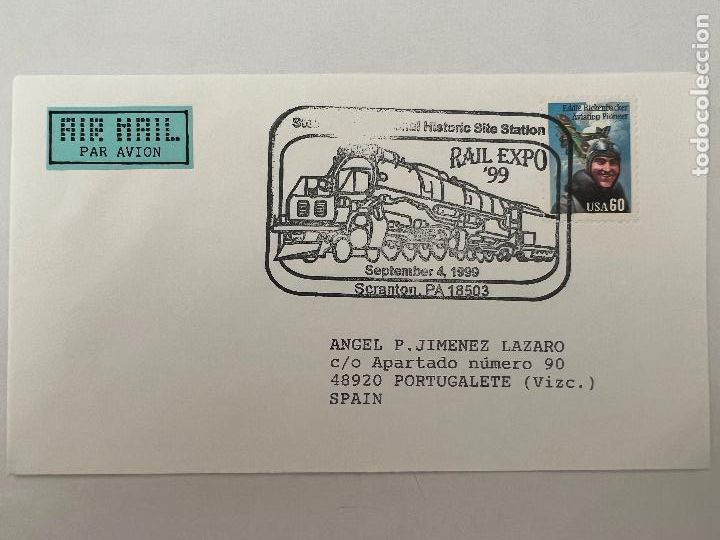 Stamps: CORREO AEREO. MATASELLOS RAIL EXPO 99. SCRANTON.
