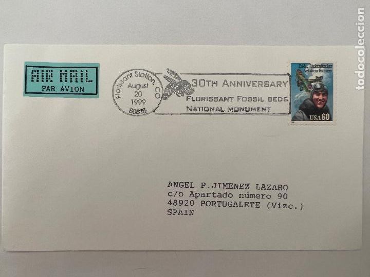 Stamps: CORREO AEREO. 30TH ANNIVERSARY FLORISSANT FOSSIL BEDS. NATIONAL MONUMENT. 1999