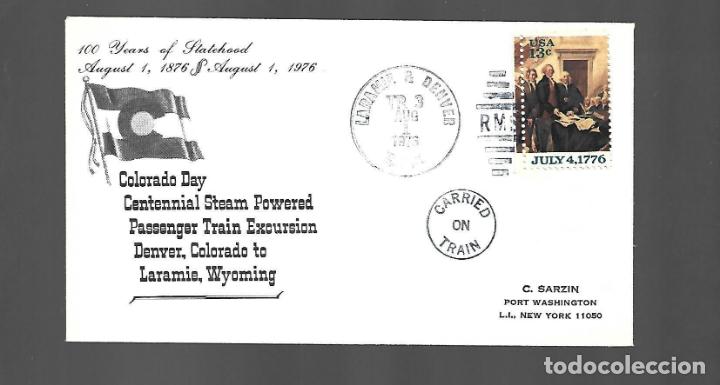 Sellos: POR TREN COLORADO DAY LARAMIE DENVER 76 PRIMER DIA CIRCULACI&Oacute;N FIRST OF ISSUE PREMIER JOUR EMISSION