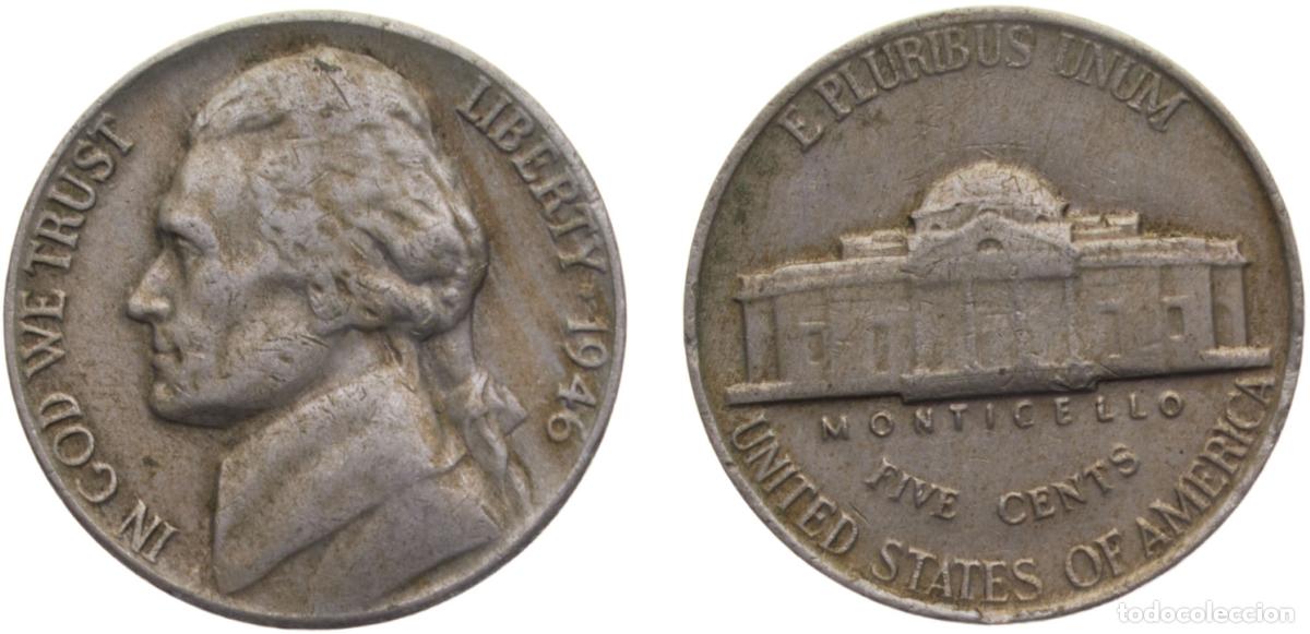 Sellos: United States Federal republic 1946 5 Cents &rdquo;Jefferson Nickel&rdquo; 4.9g